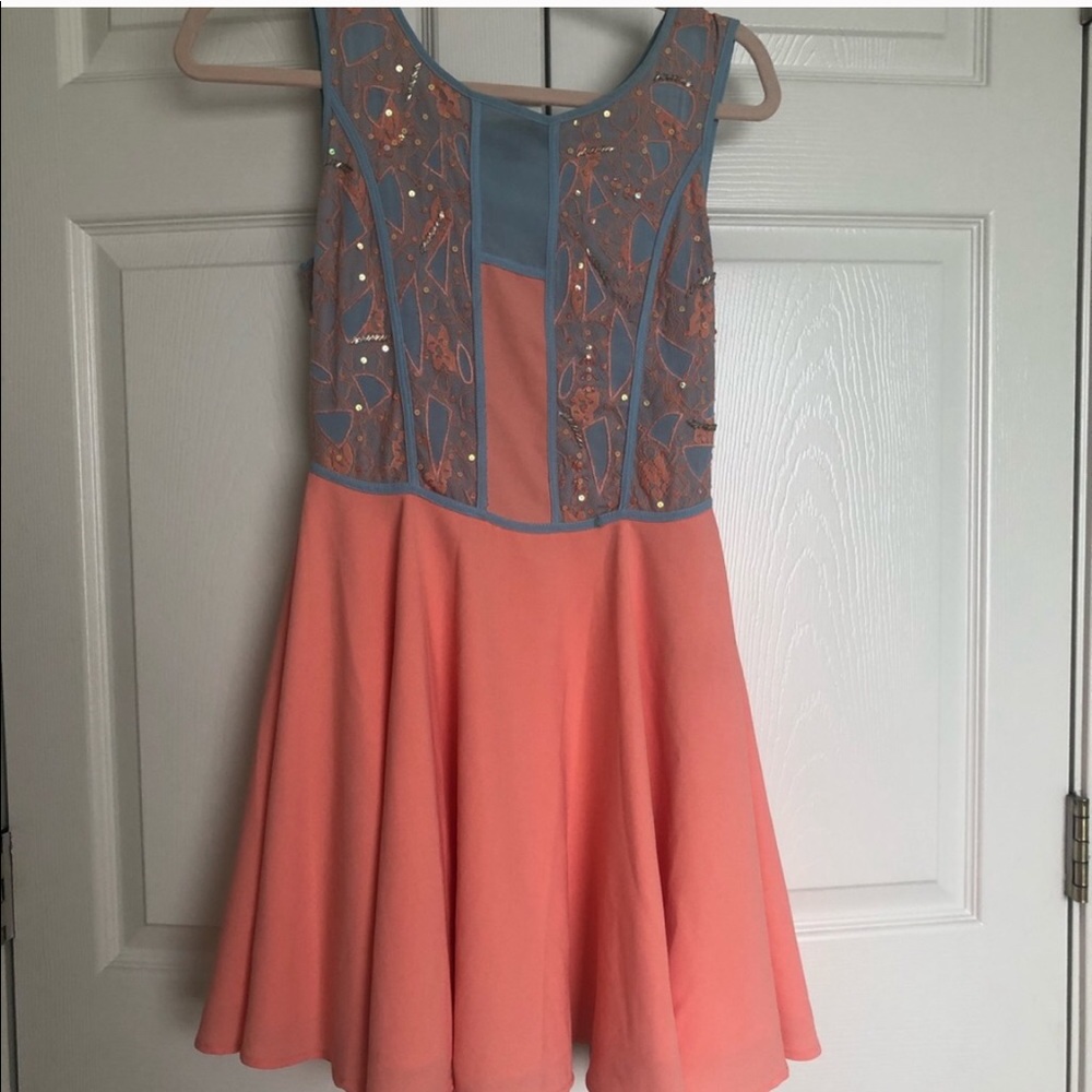 Modcloth English Rose coral & blue skater dress